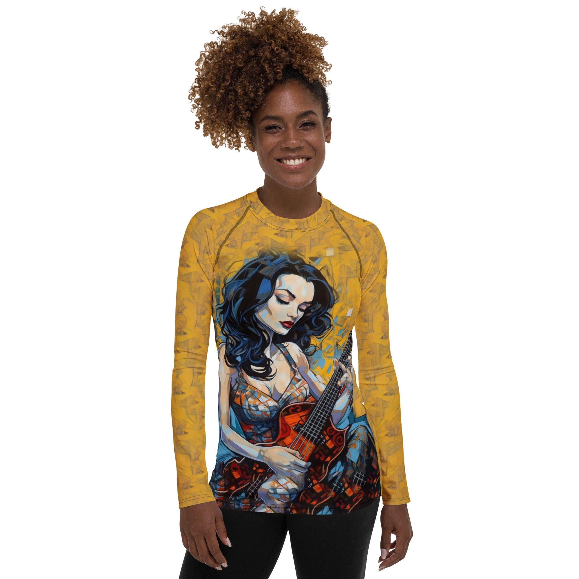 Women's rash guard featuring guitar design