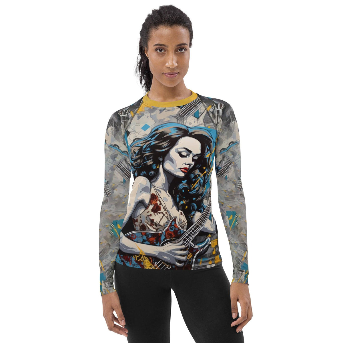 Women's Rash Guard with Guitar Design