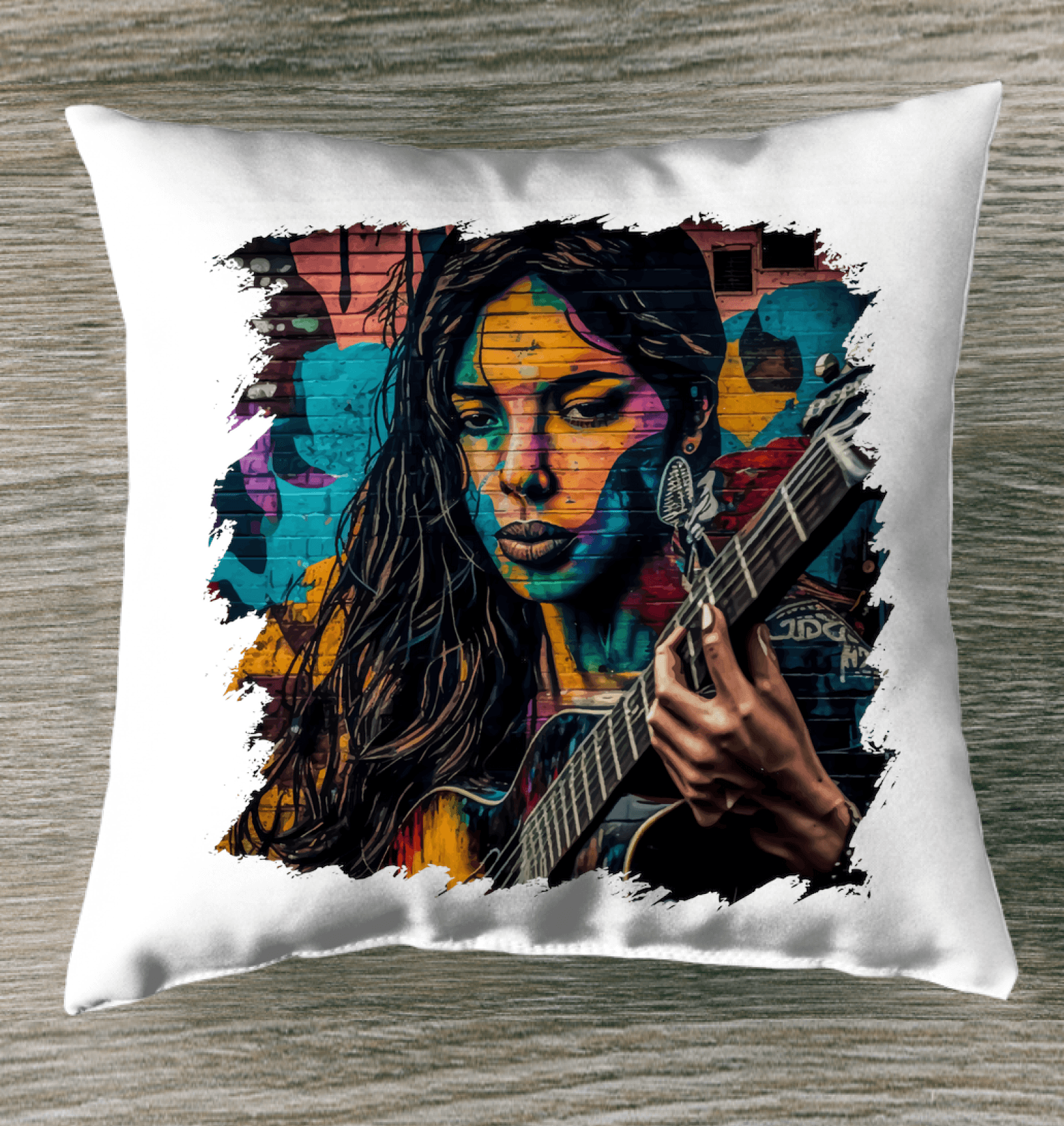 Guitar Is Her Voice Outdoor Pillow - Beyond T-shirts