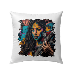 Guitar Is Her Voice Outdoor Pillow - Beyond T-shirts