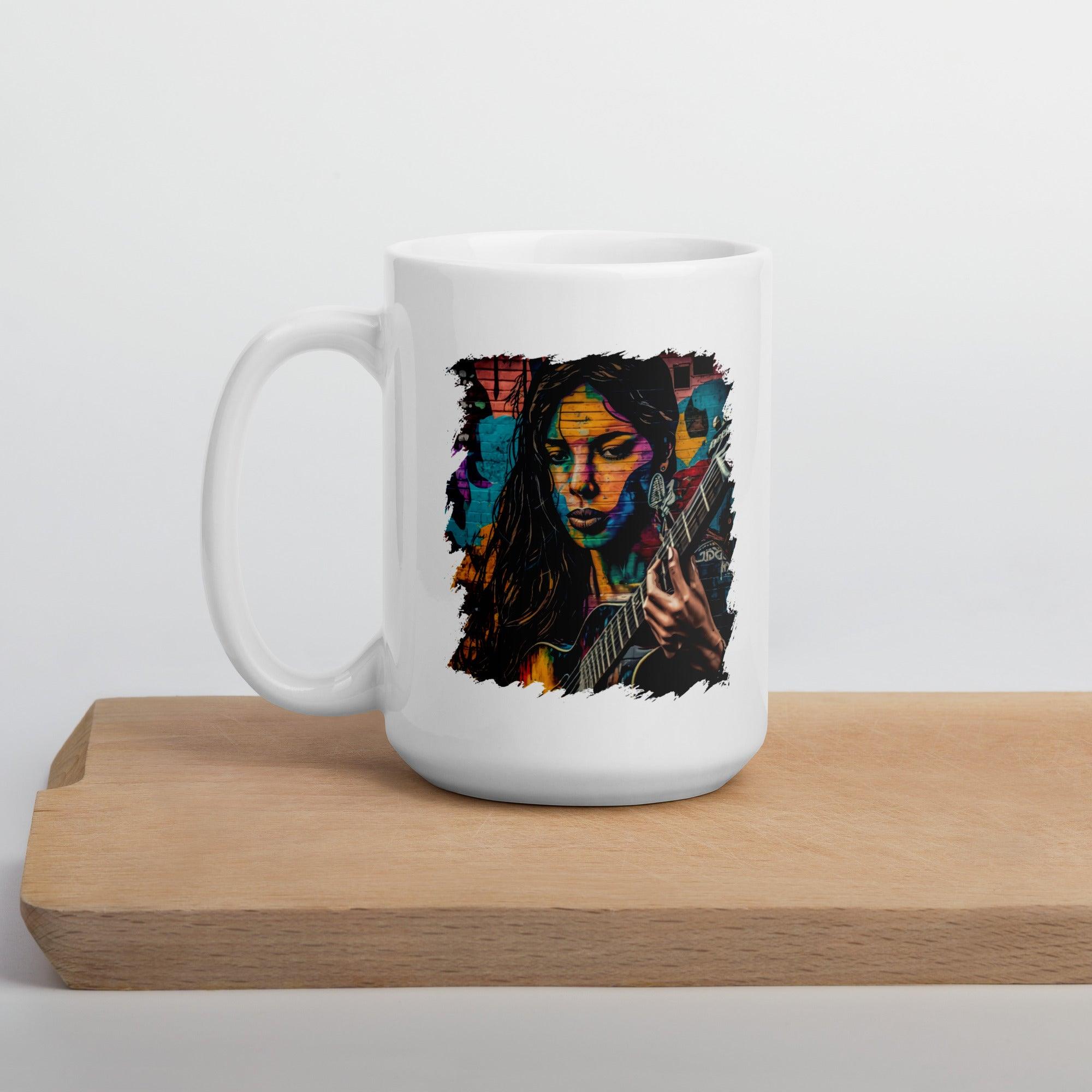 Guitar Is Her Voice White Glossy Mug - Beyond T-shirts