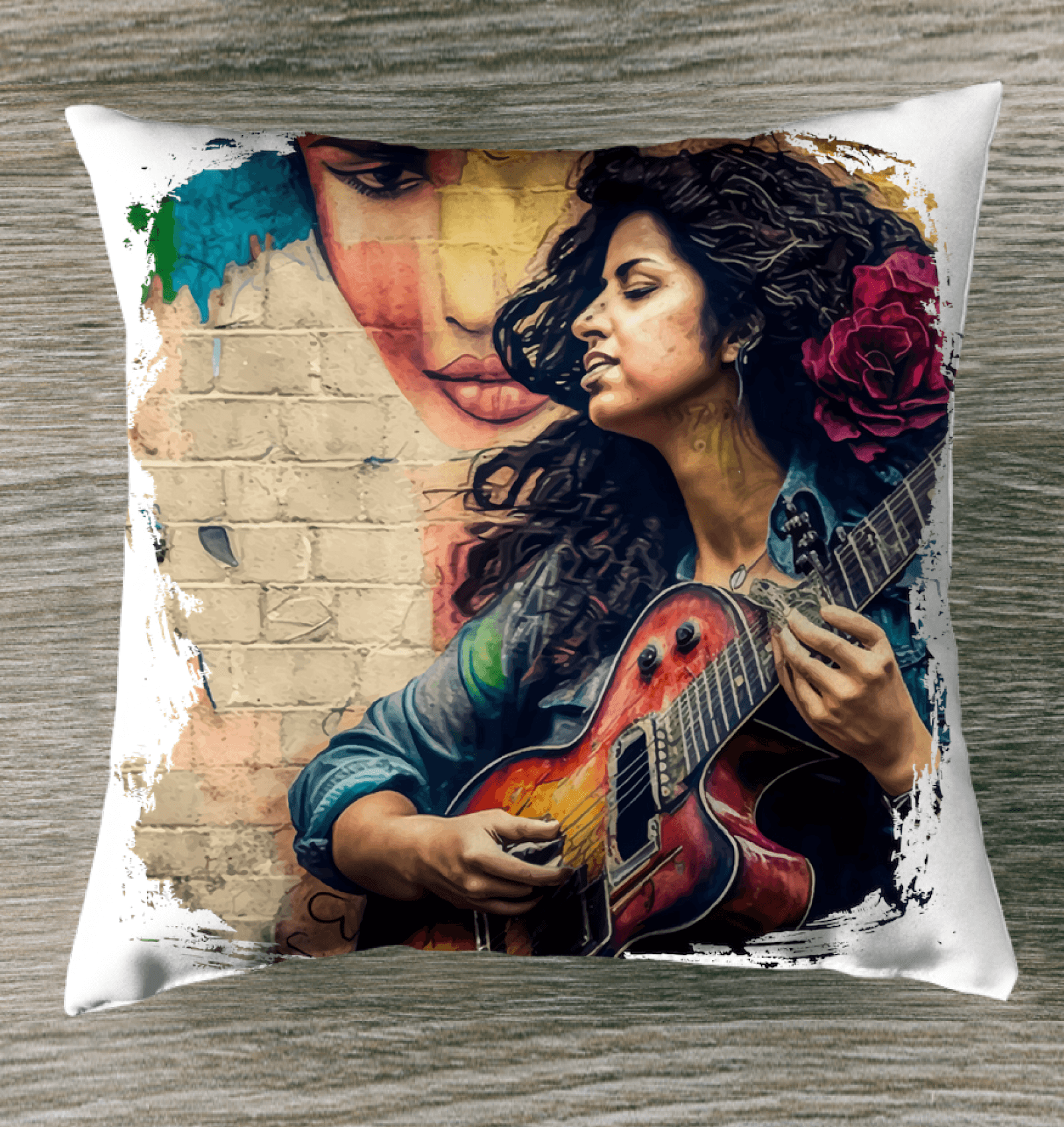 Guitar Speaks Her Language Outdoor Pillow - Beyond T-shirts