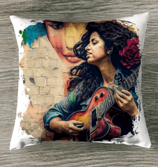 Guitar Speaks Her Language Outdoor Pillow - Beyond T-shirts