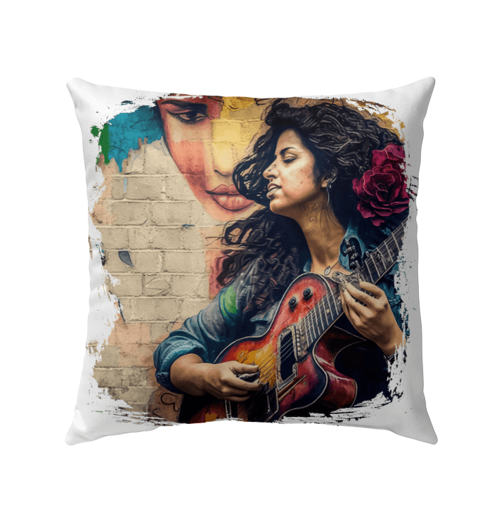 Guitar Speaks Her Language Outdoor Pillow - Beyond T-shirts