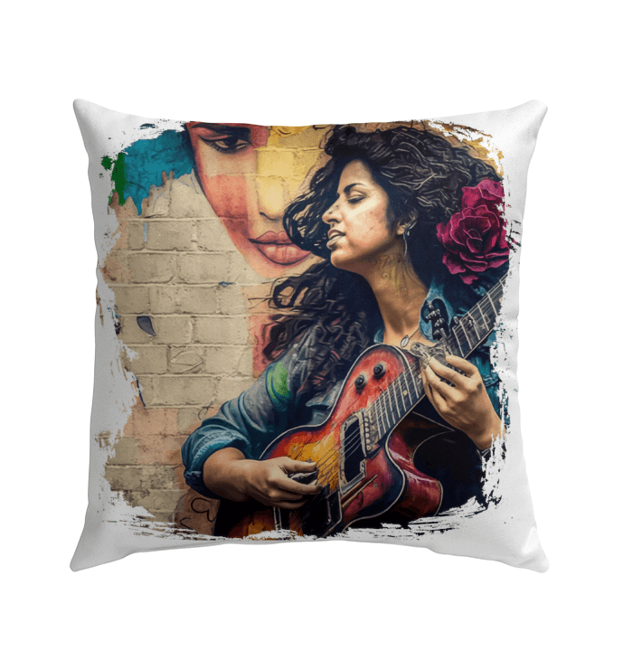 Guitar Speaks Her Language Outdoor Pillow - Beyond T-shirts