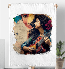 Guitar Speaks Her Language Sherpa Blanket - Beyond T-shirts