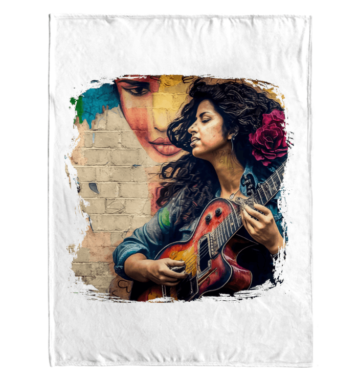 Guitar Speaks Her Language Sherpa Blanket - Beyond T-shirts