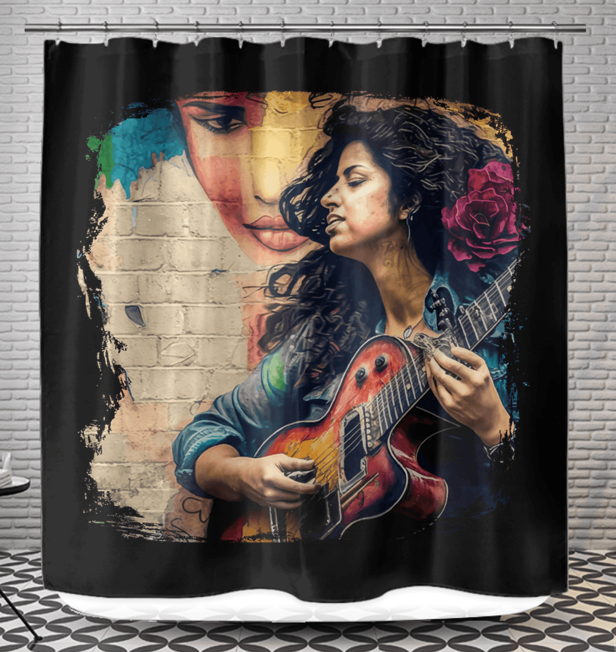 Guitar Speaks Her Language Shower Curtain - Beyond T-shirts