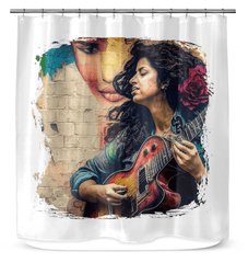 Guitar Speaks Her Language Shower Curtain - Beyond T-shirts