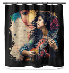 Guitar Speaks Her Language Shower Curtain - Beyond T-shirts