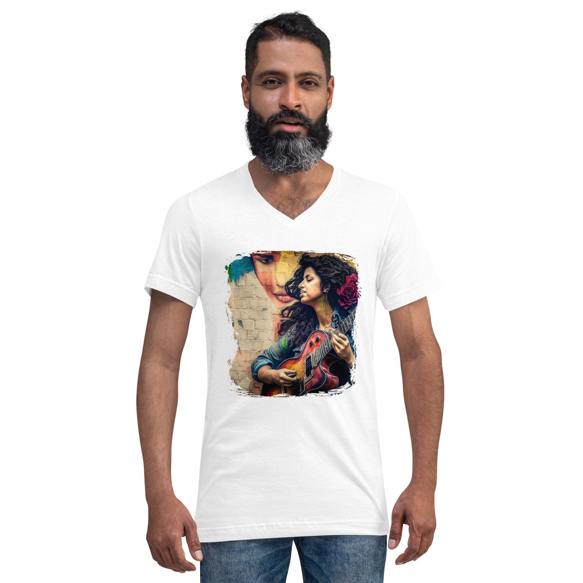 Guitar Speaks Her Language Unisex Short Sleeve V-Neck T-Shirt - Beyond T-shirts