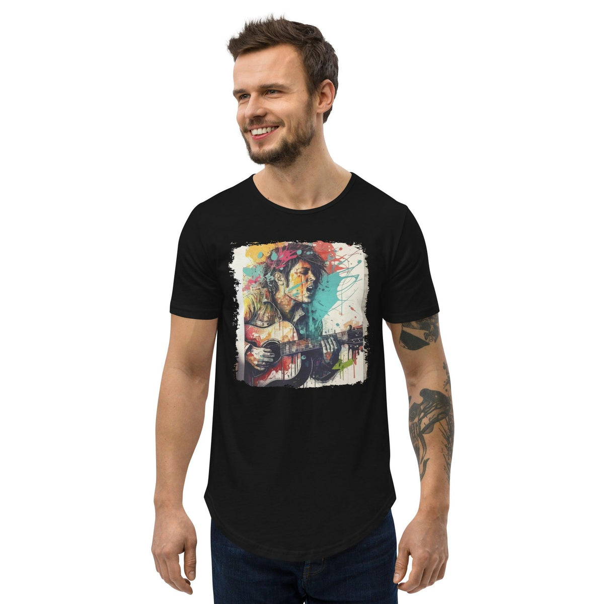 Guitar Speaks, I Listen Men's Curved Hem T-Shirt - Beyond T-shirts
