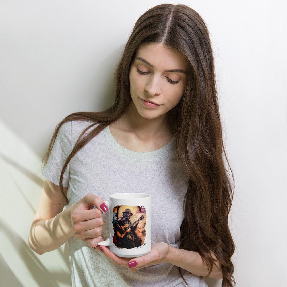 Guitar Tells His Story White Glossy Mug - Beyond T-shirts