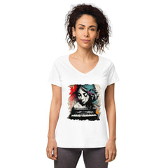 Her Fingers Sing Stories Women’s Fitted V-neck T-shirt - Beyond T-shirts