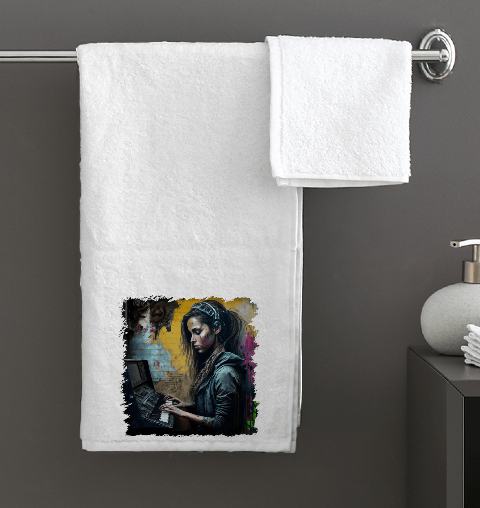 Her Heart Beats Music Bath Towel - Beyond T-shirts