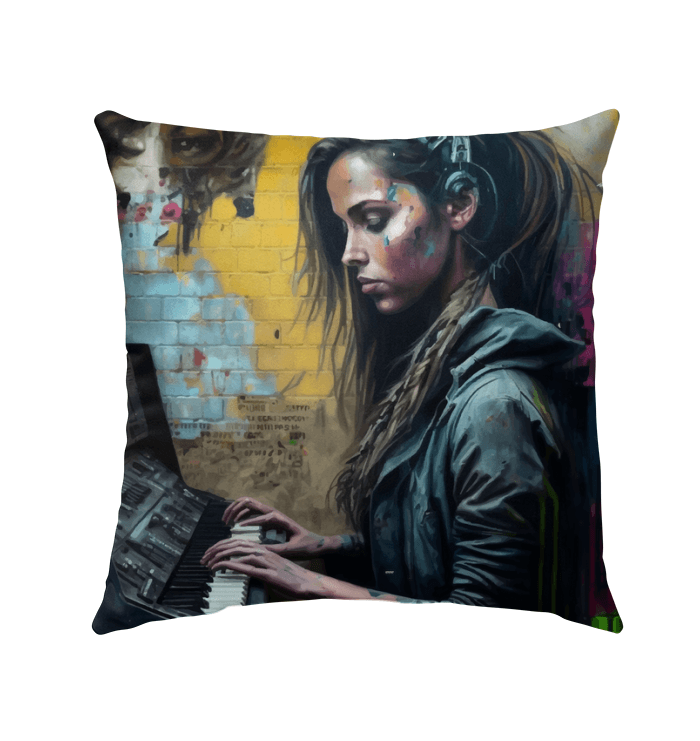 Her Heart Beats Music Outdoor Pillow - Beyond T-shirts