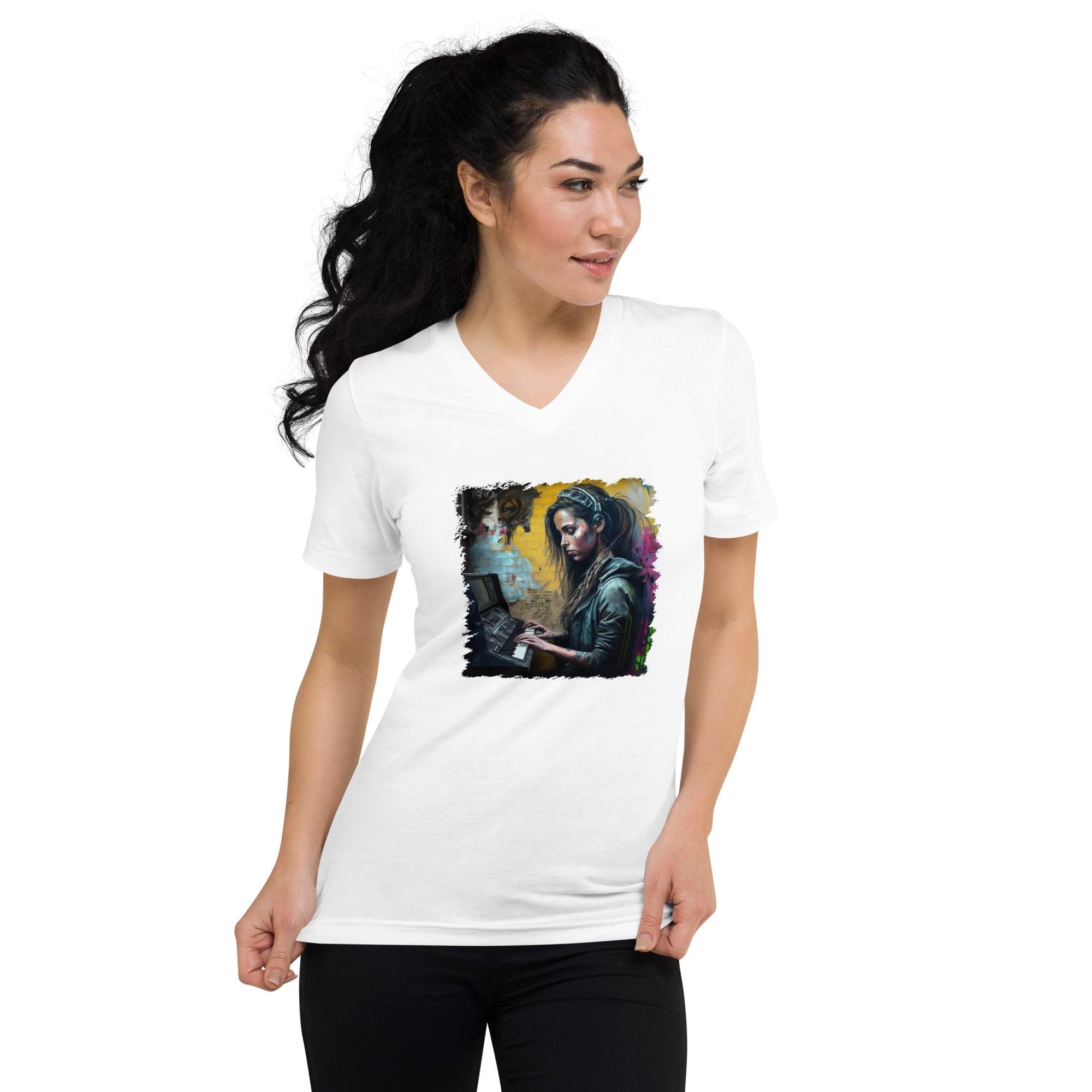 Her Heart Beats Music Unisex Short Sleeve V-Neck T-Shirt - Beyond T-shirts