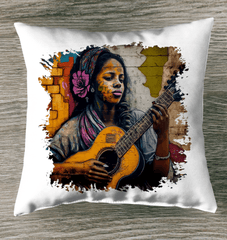 Her Music Is Poetry Outdoor Pillow - Beyond T-shirts