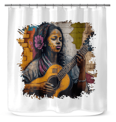 Her Music Is Poetry Shower Curtain - Beyond T-shirts