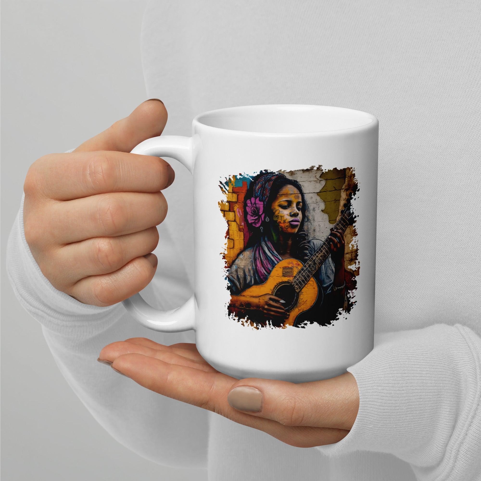 Her Music Is Poetry White Glossy Mug - Beyond T-shirts
