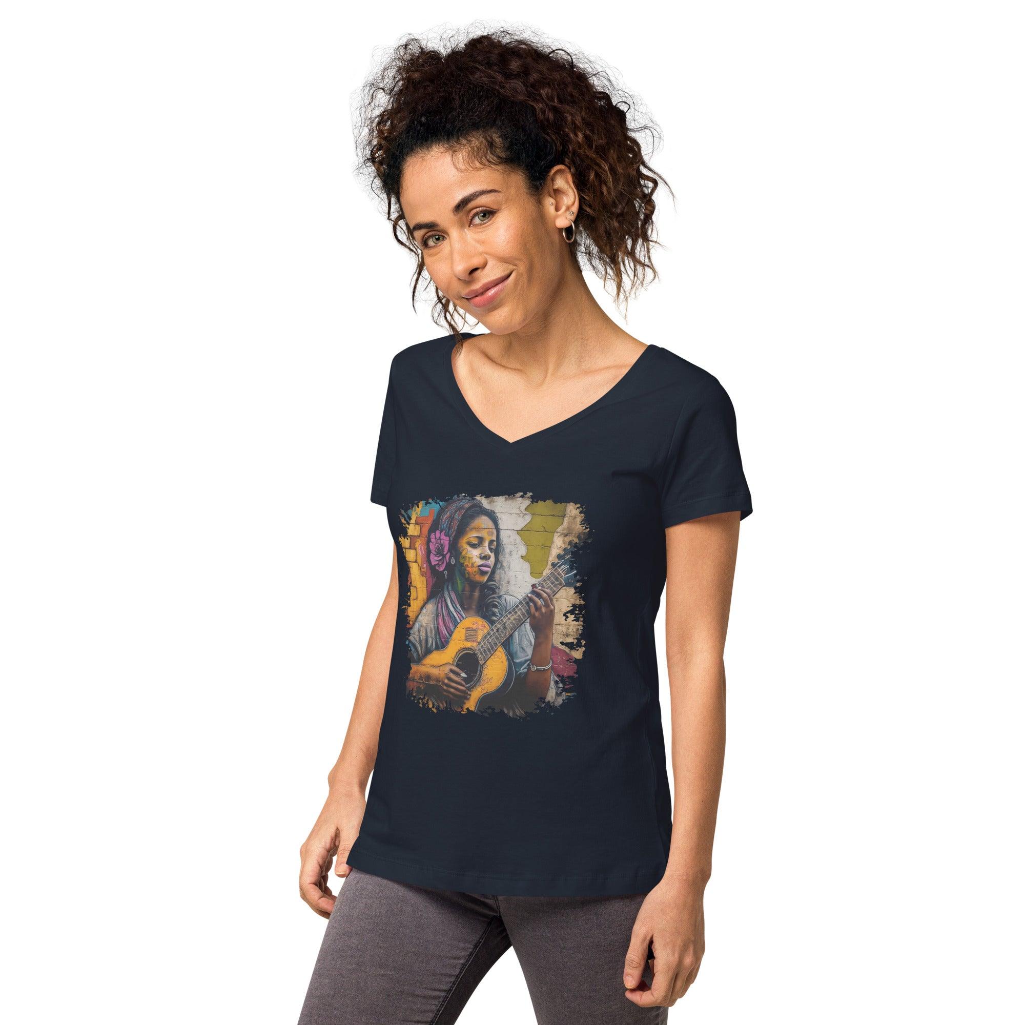 Her Music Is Poetry Women’s Fitted V-neck T-shirt - Beyond T-shirts