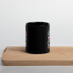 Close-up of Inhale Confidence Exhale Doubt black glossy mug handle.