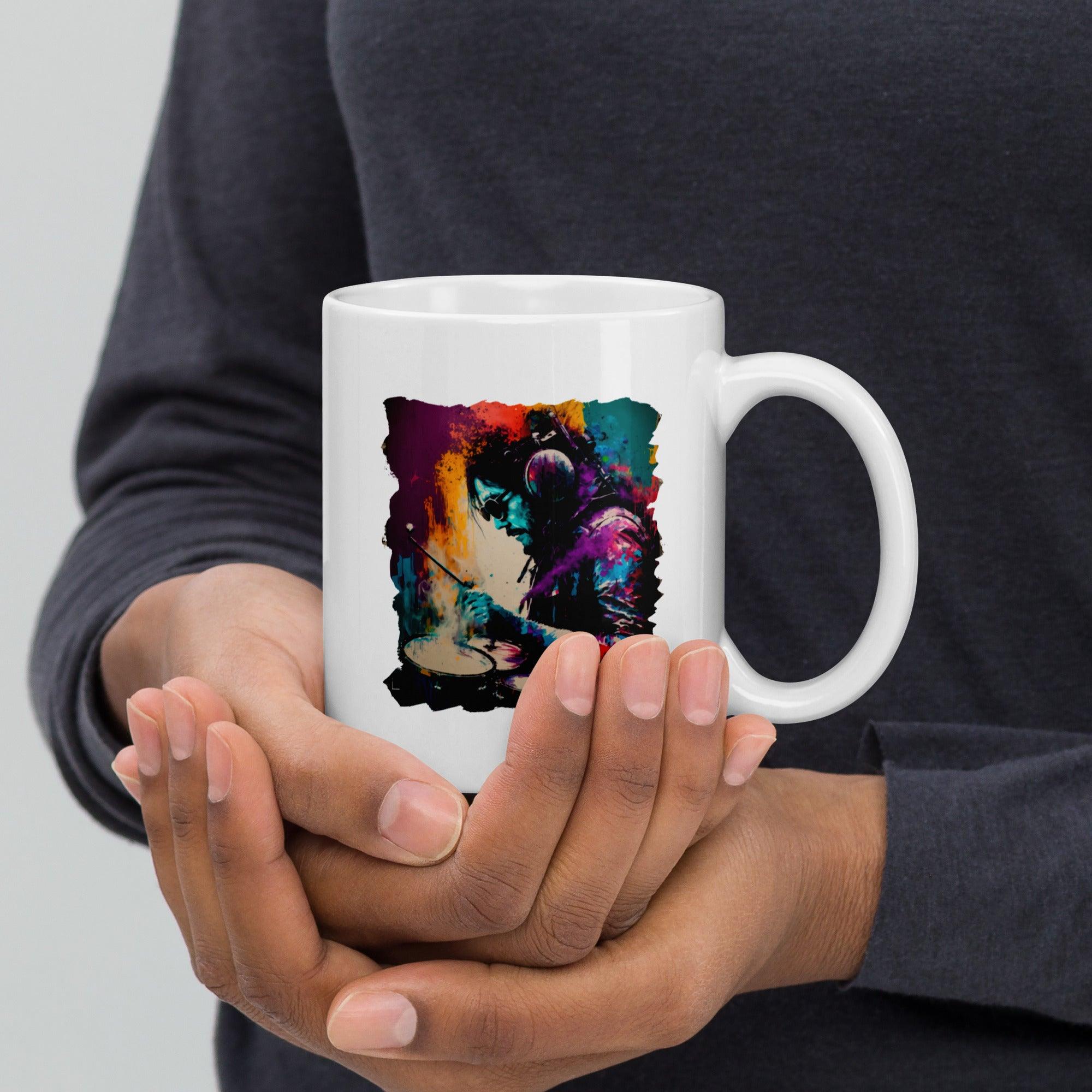 Killing It On Drums White glossy mug - Beyond T-shirts