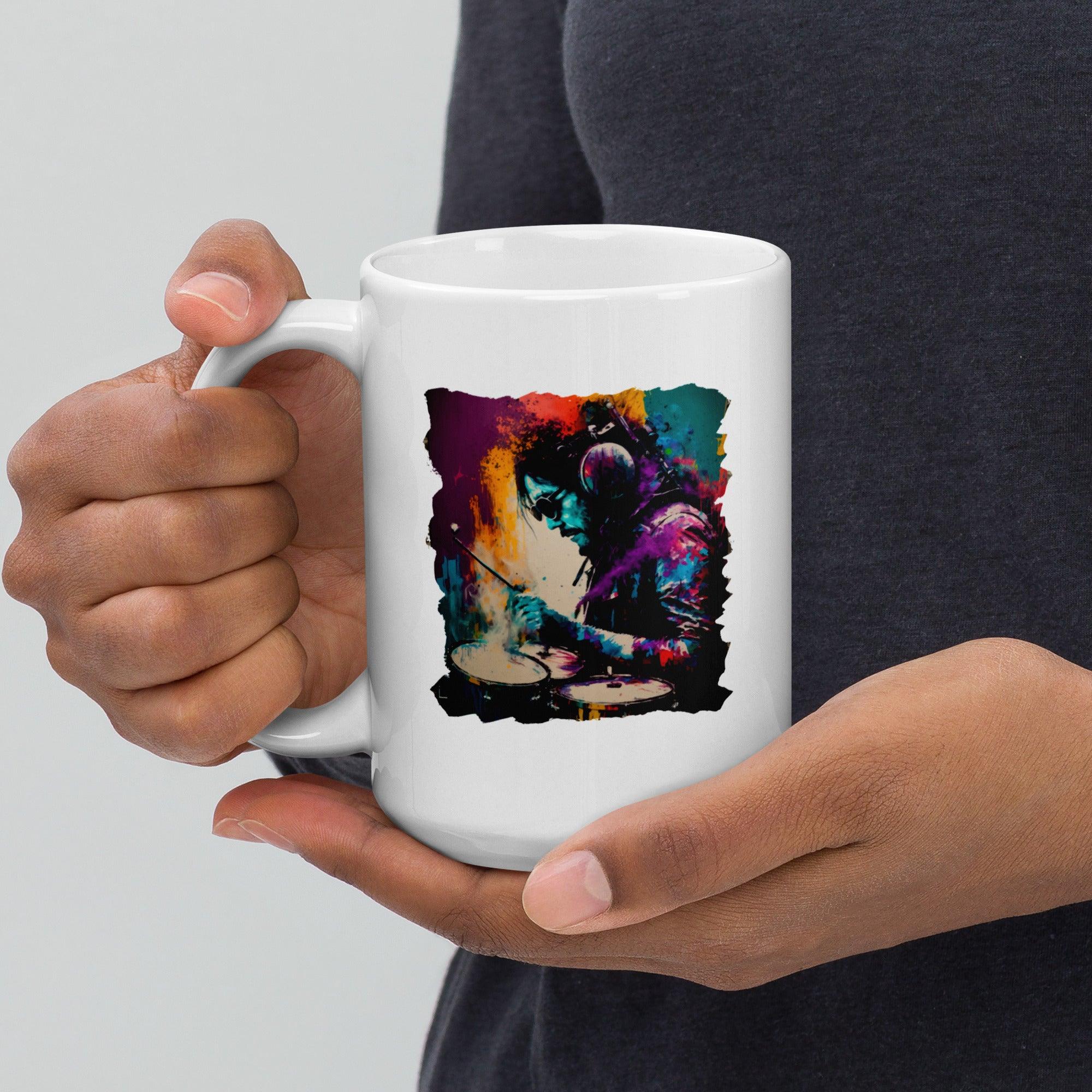 Killing It On Drums White glossy mug - Beyond T-shirts