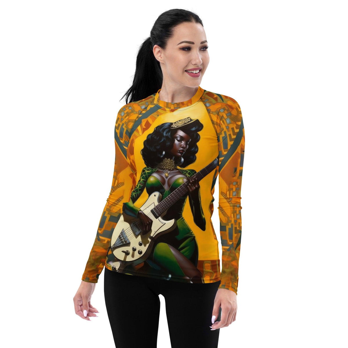 Women's Rash Guard with Guitar Design