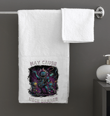 May Cause Neck Damage Bath Towel - Beyond T-shirts