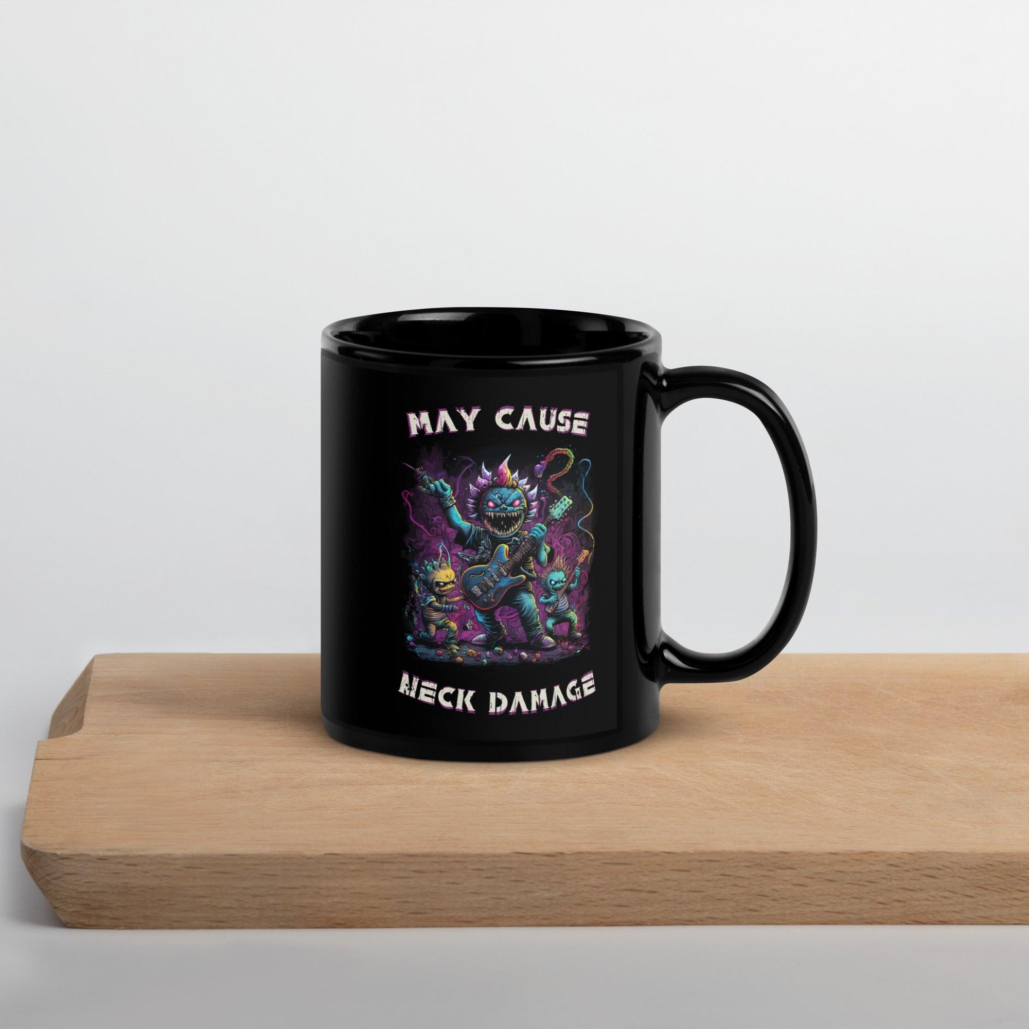 May Cause Neck Damage Black Glossy Mug - Beyond T-shirts