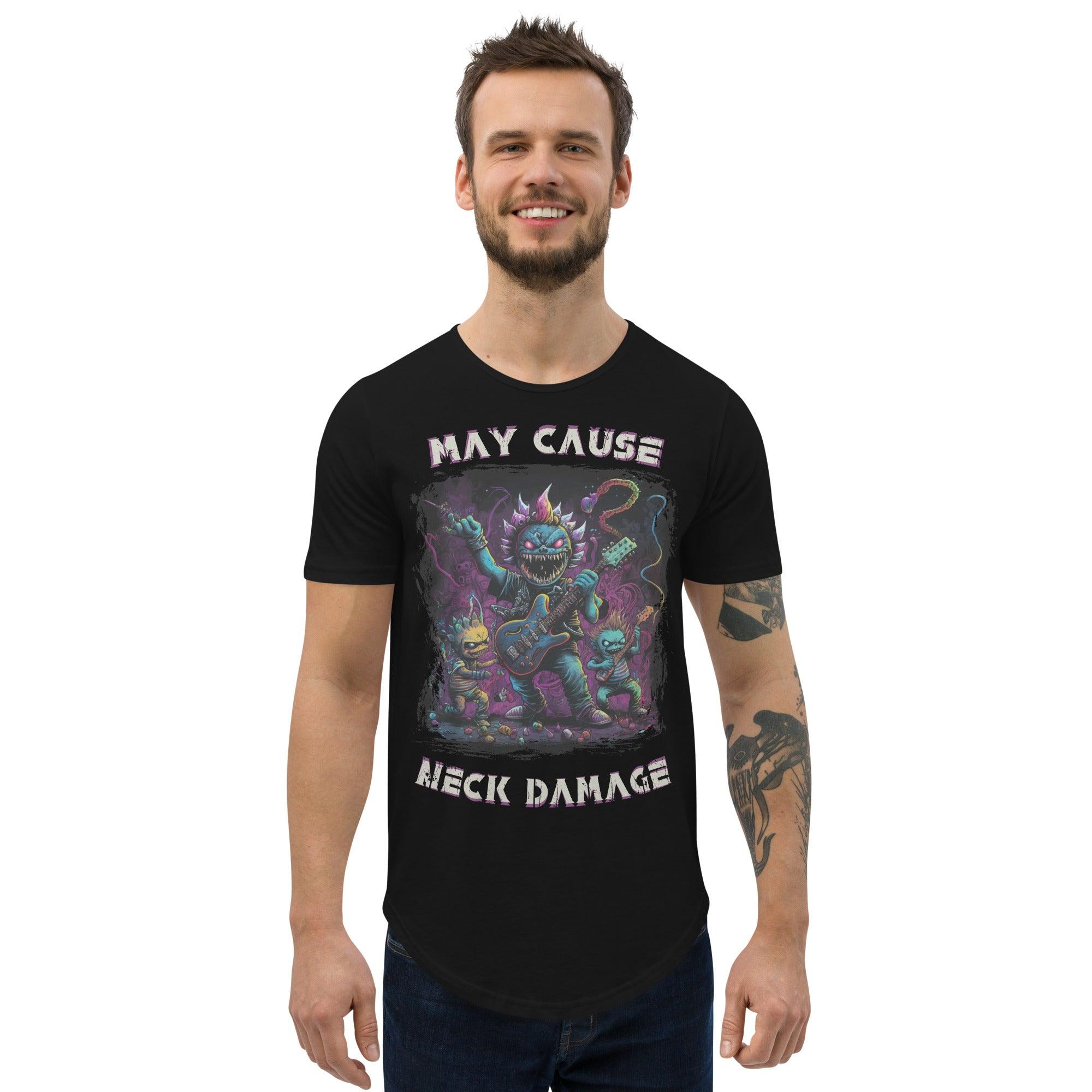 May Cause Neck Damage Men's Curved Hem T-Shirt - Beyond T-shirts