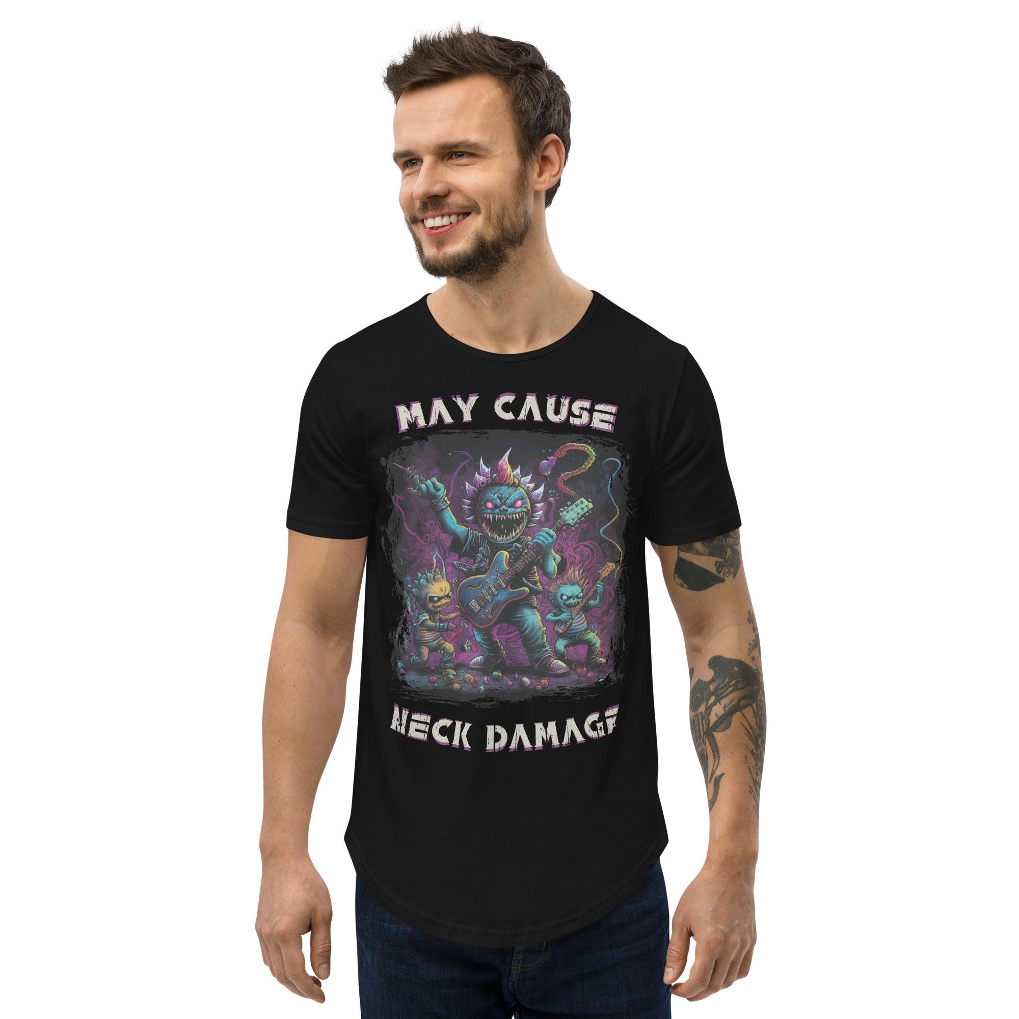 May Cause Neck Damage Men's Curved Hem T-Shirt - Beyond T-shirts