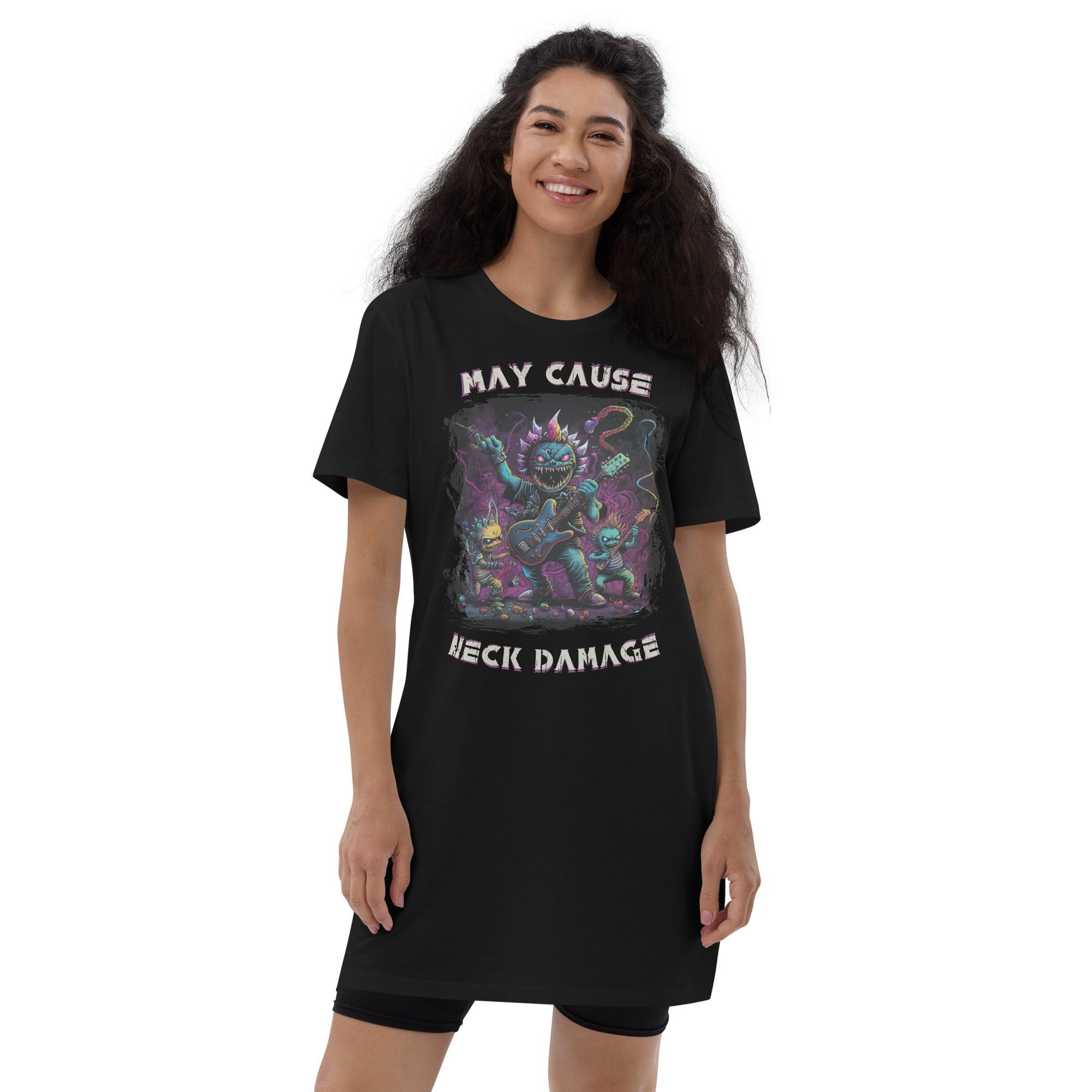 May cause neck damage organic cotton t-shirt dress - Beyond T-shirts