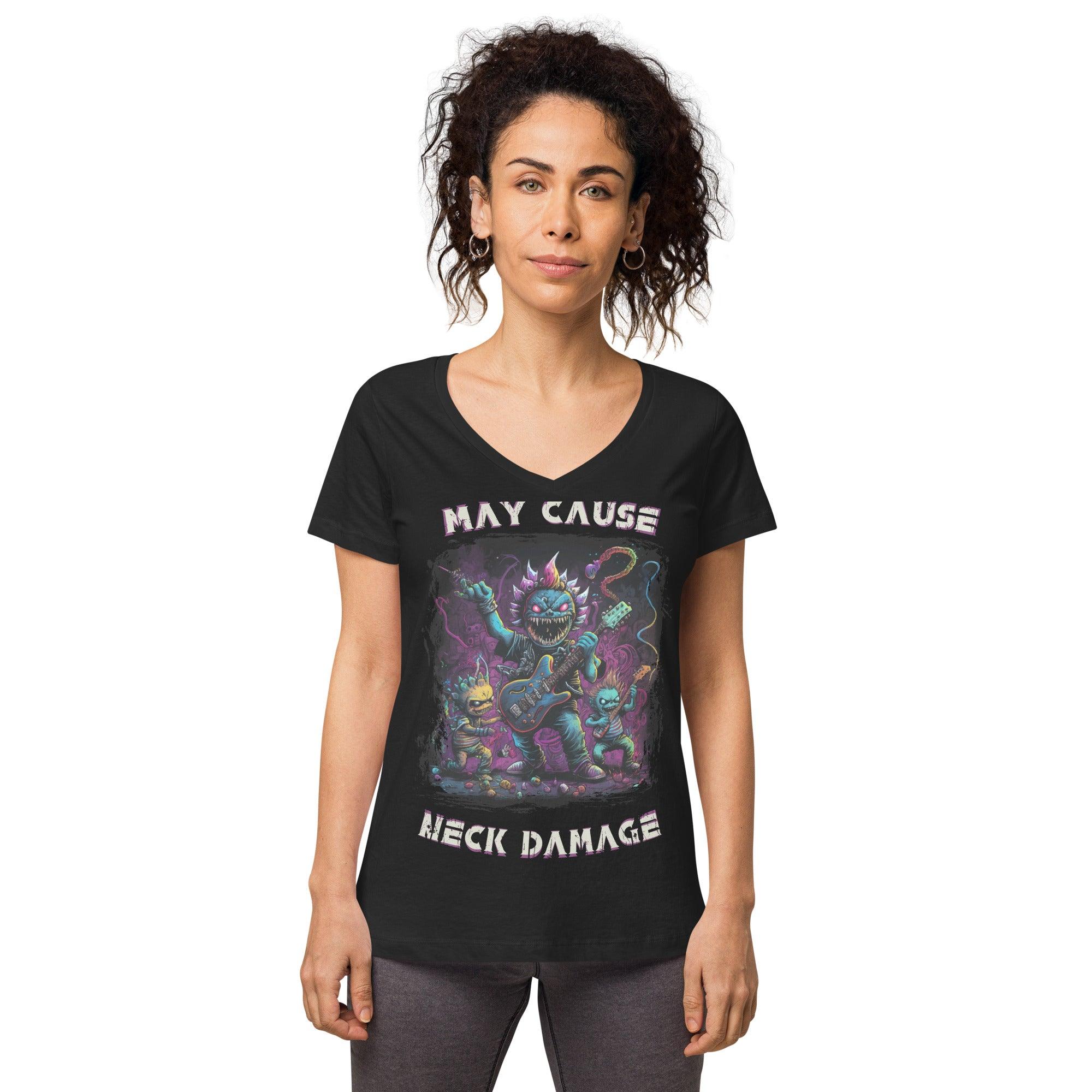 May cause neck damage women’s fitted v-neck t-shirt - Beyond T-shirts