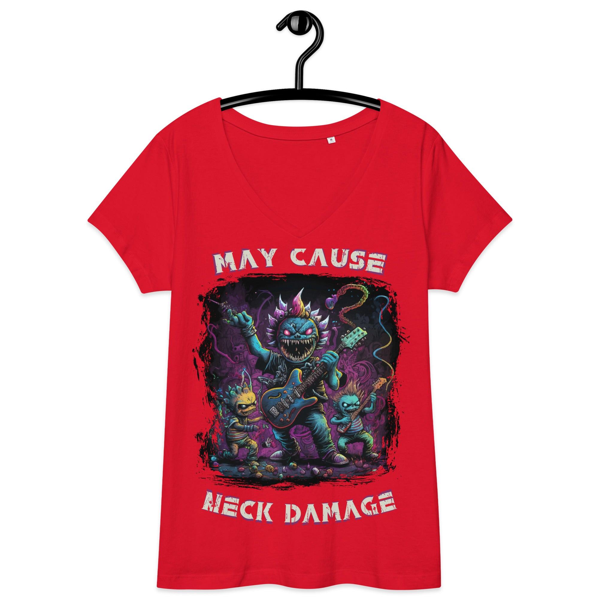 May cause neck damage women’s fitted v-neck t-shirt - Beyond T-shirts
