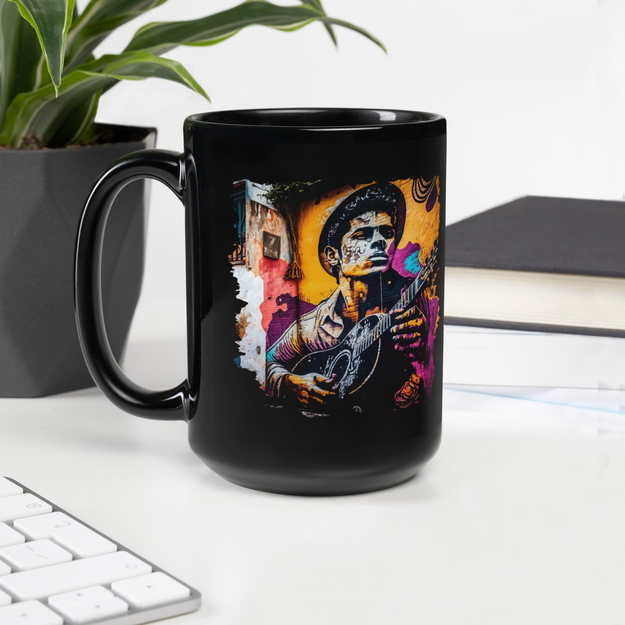 Melodies At His Fingertips Black Glossy Mug - Beyond T-shirts