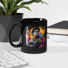 Melodies At His Fingertips Black Glossy Mug - Beyond T-shirts