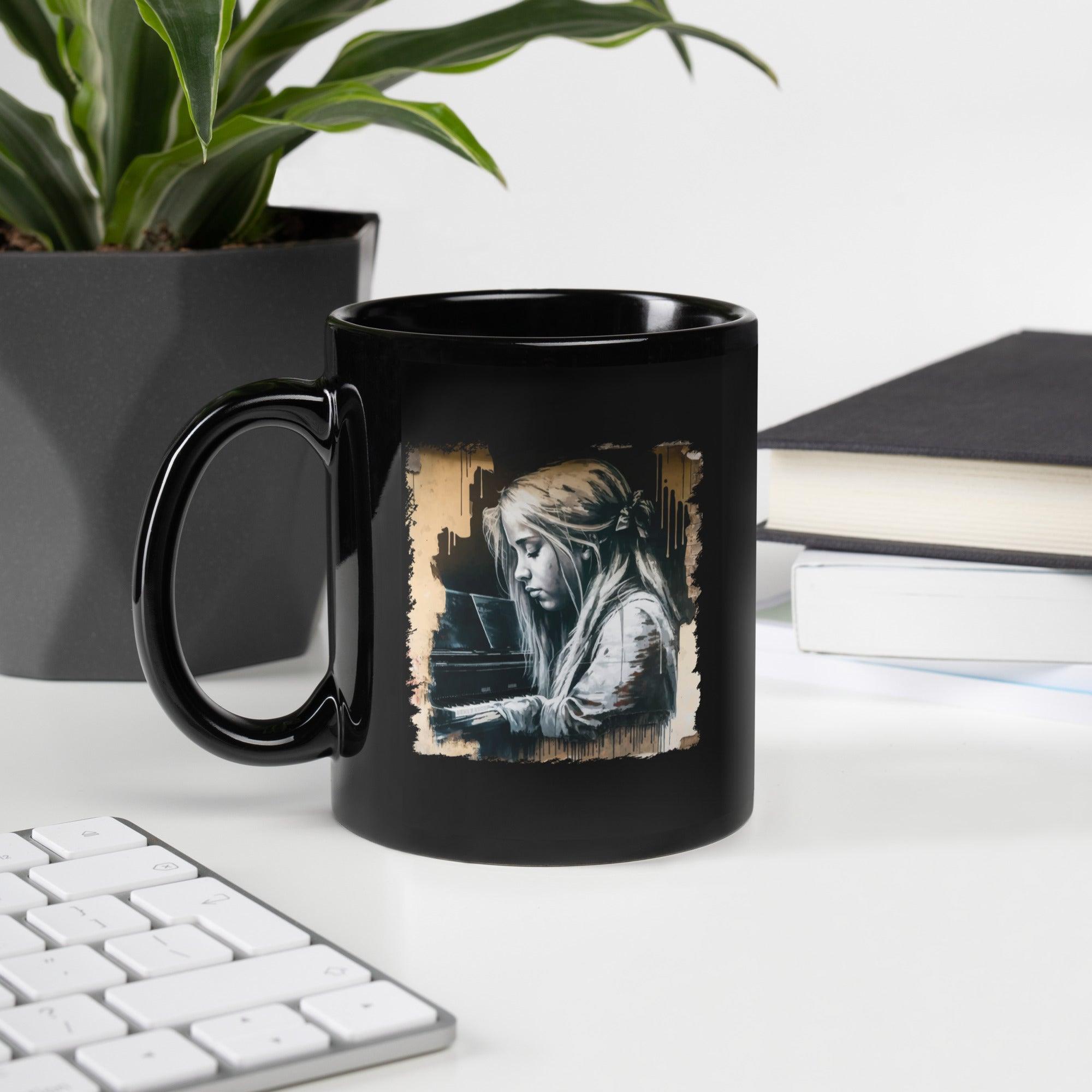 Melodies Flow Gracefully Black Glossy Mug - Beyond T-shirts