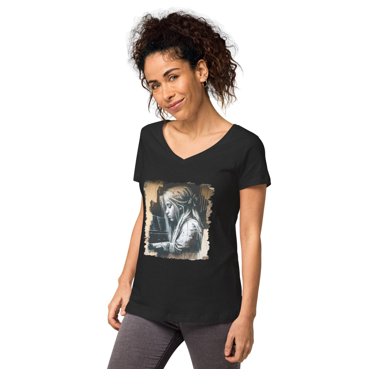 Melodies Flow Gracefully Women’s Fitted V-neck T-shirt - Beyond T-shirts