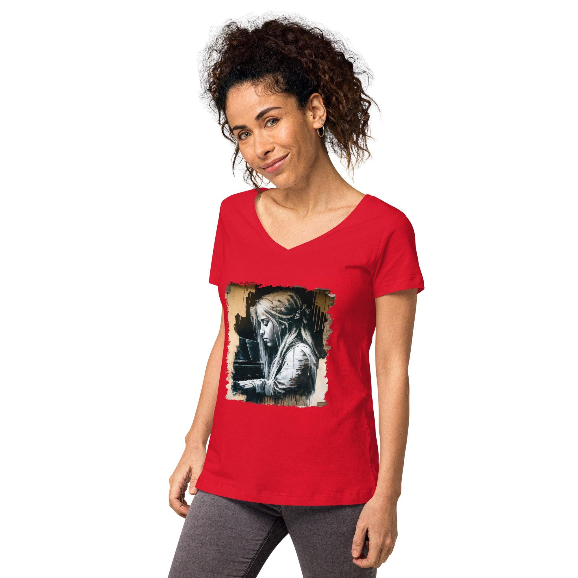 Melodies Flow Gracefully Women’s Fitted V-neck T-shirt - Beyond T-shirts