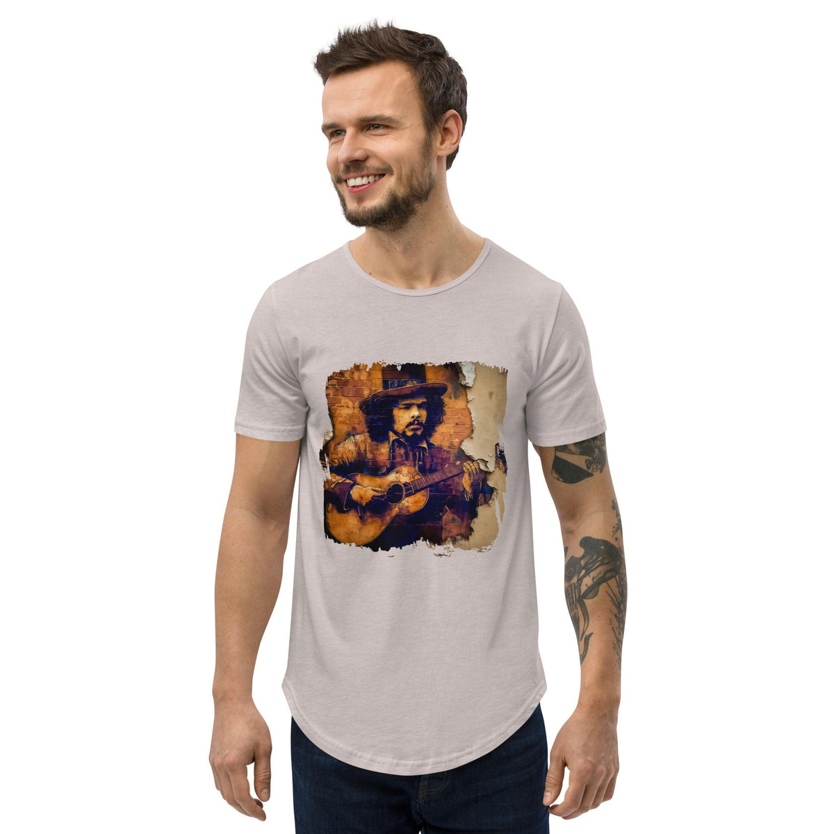 Music Fills His Heart Men's Curved Hem T-Shirt - Beyond T-shirts