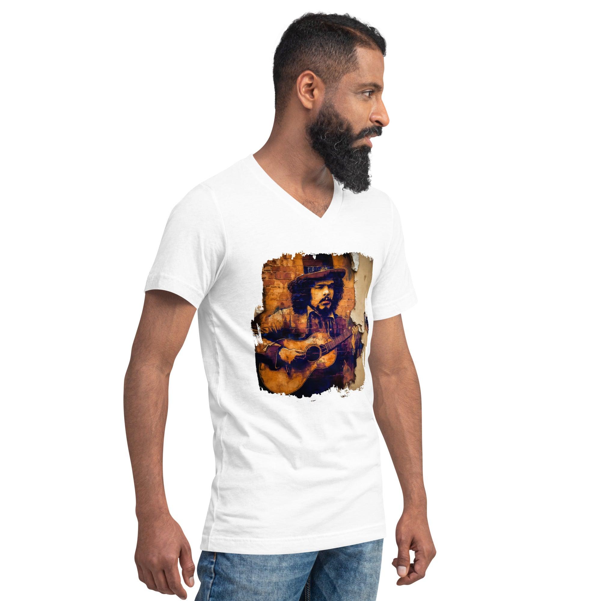 Music Fills His Heart Unisex Short Sleeve V-Neck T-Shirt - Beyond T-shirts