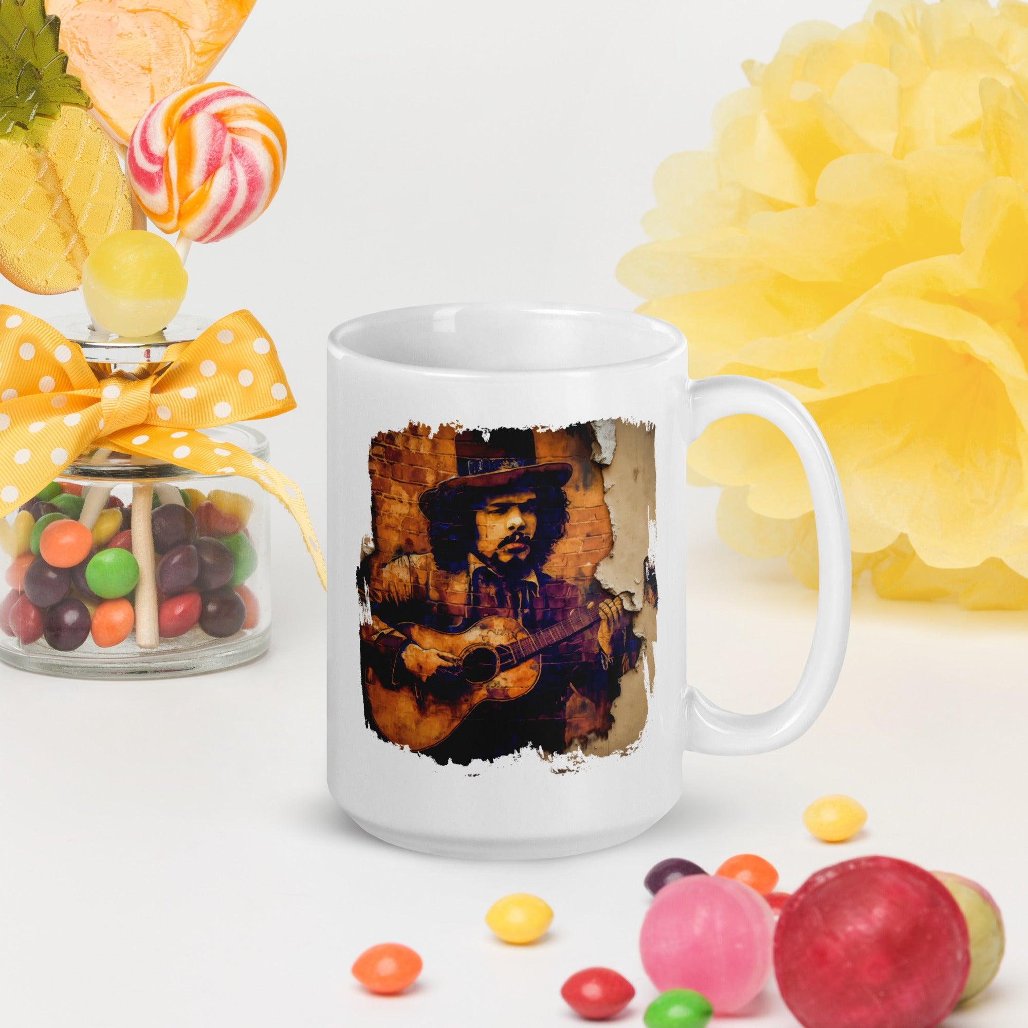 Music Fills His Heart White Glossy Mug - Beyond T-shirts