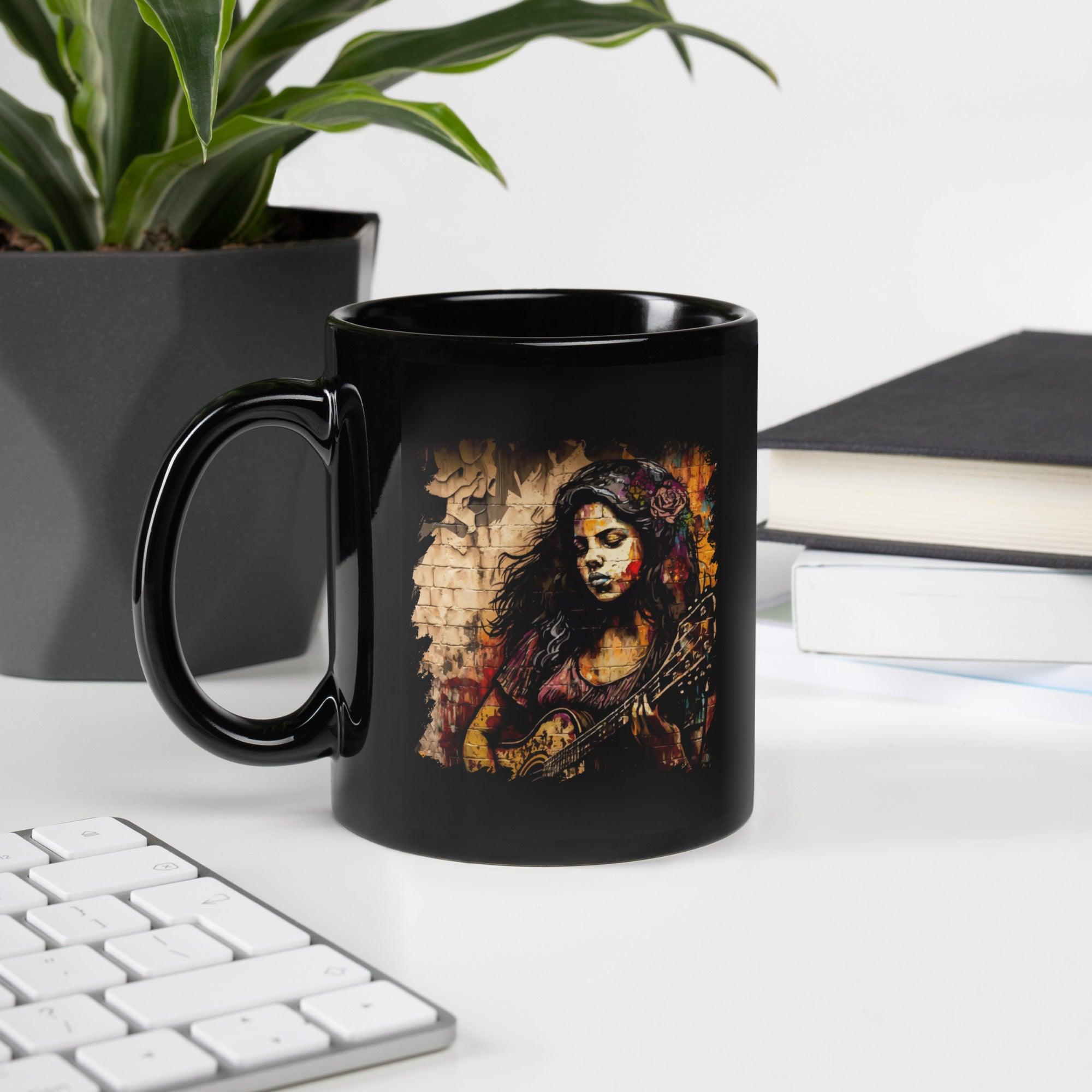 Music Is Her Escape Black Glossy Mug - Beyond T-shirts