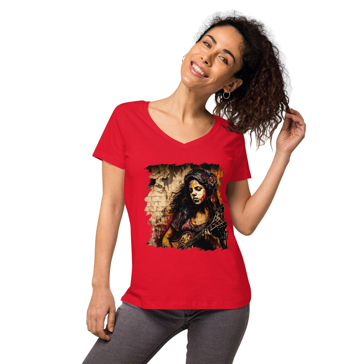 Music Is Her Escape Women’s Fitted V-neck T-shirt - Beyond T-shirts