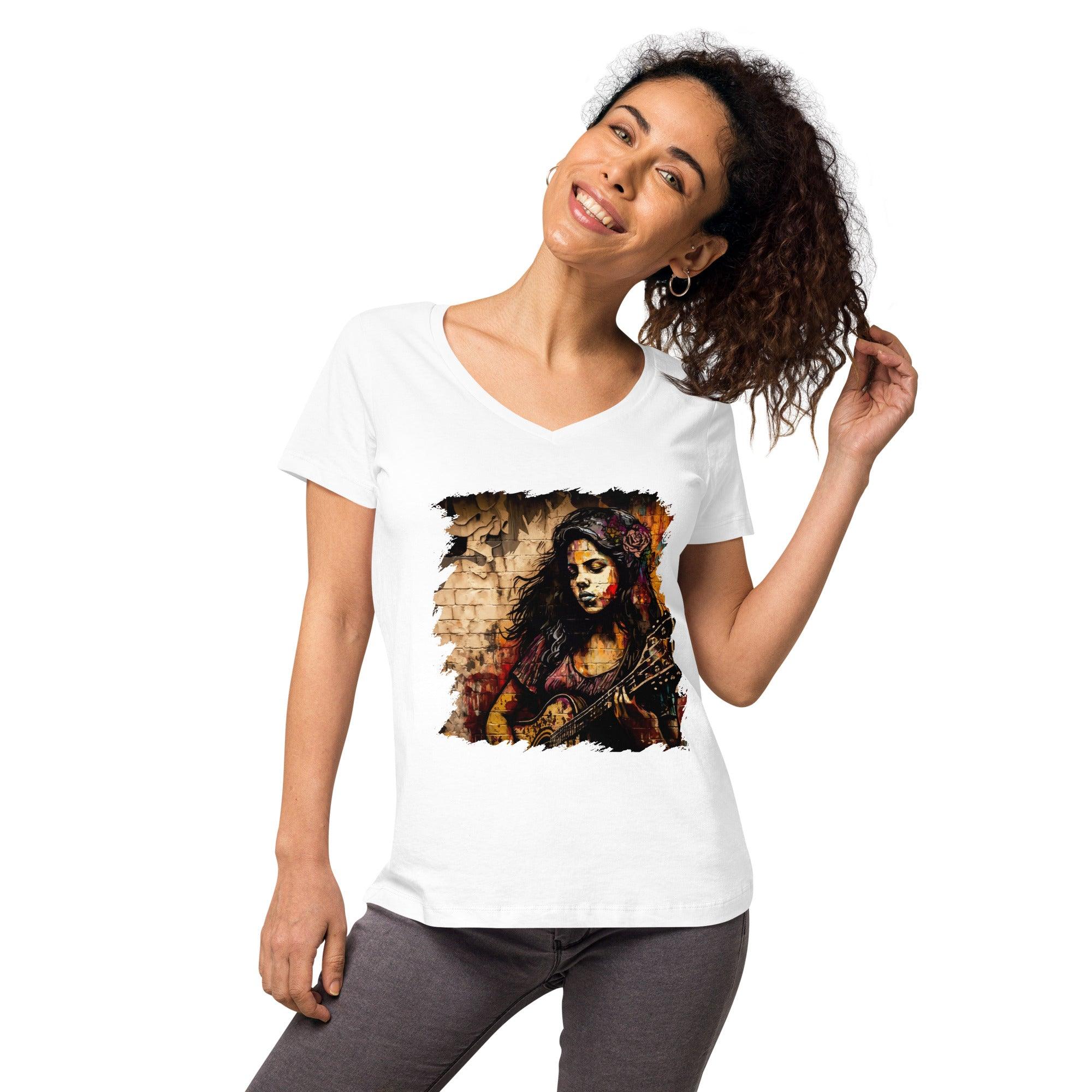 Music Is Her Escape Women’s Fitted V-neck T-shirt - Beyond T-shirts