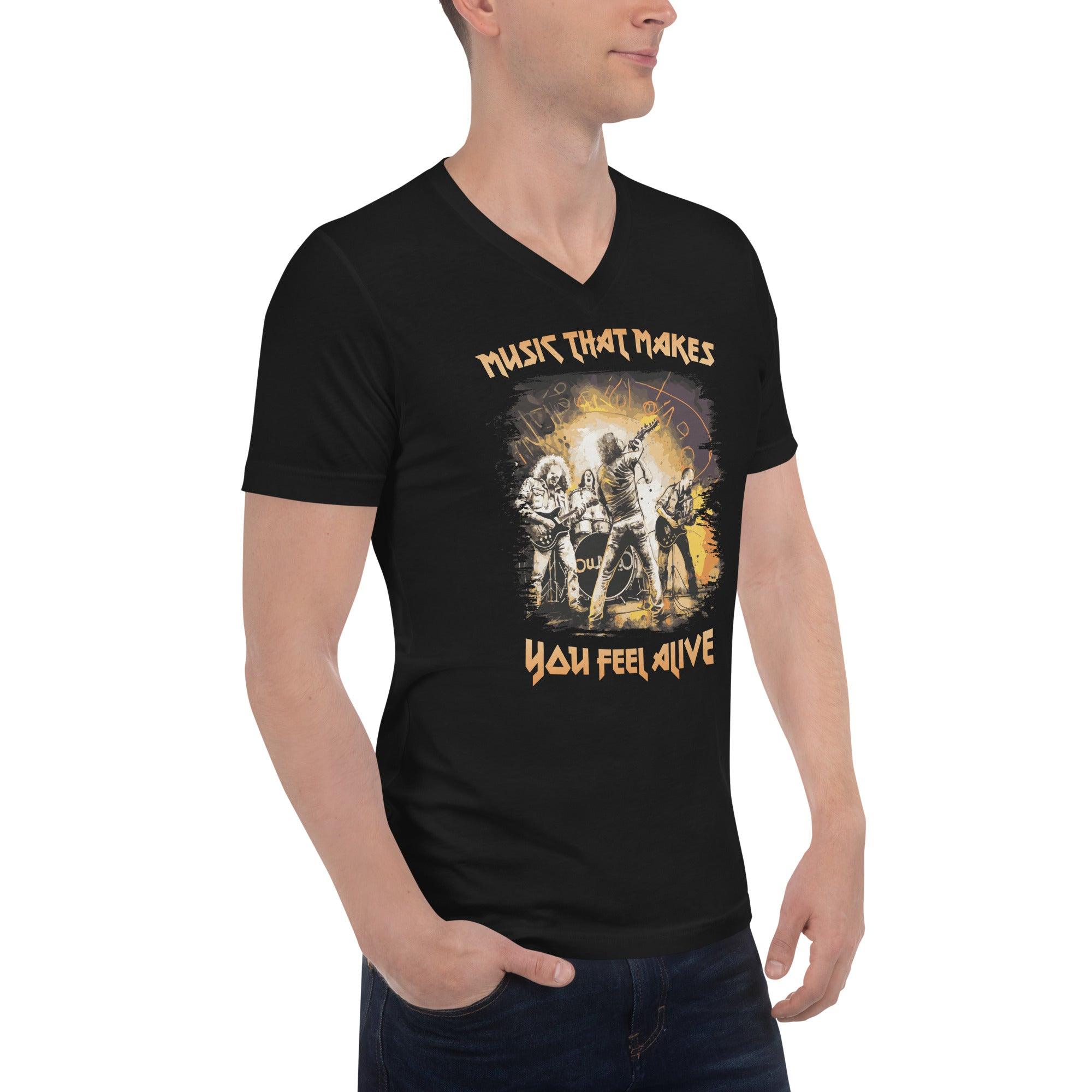 Music Makes You Alive Unisex Short Sleeve V-Neck T-Shirt - Beyond T-shirts