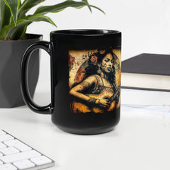 Music Speaks, Guitar Roars Black Glossy Mug - Beyond T-shirts