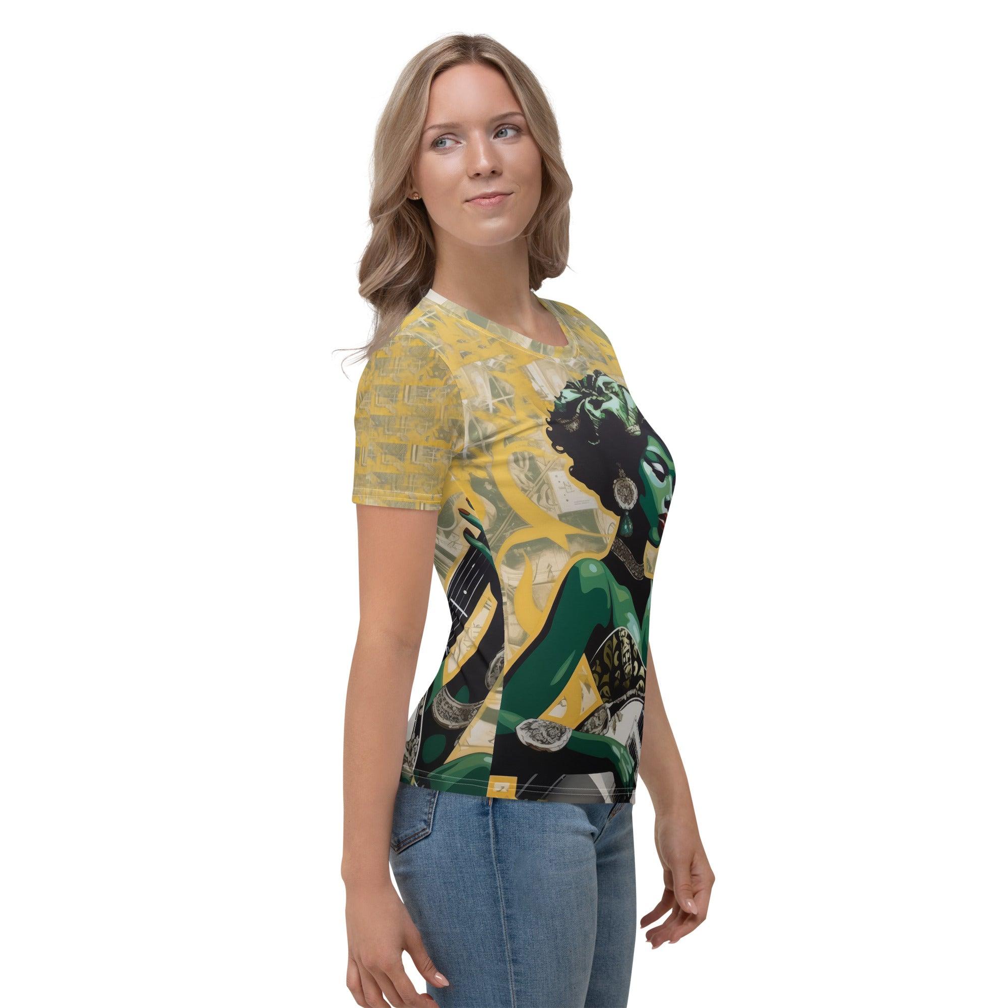 Stylish Women's T-Shirt with Music and Art Fusion